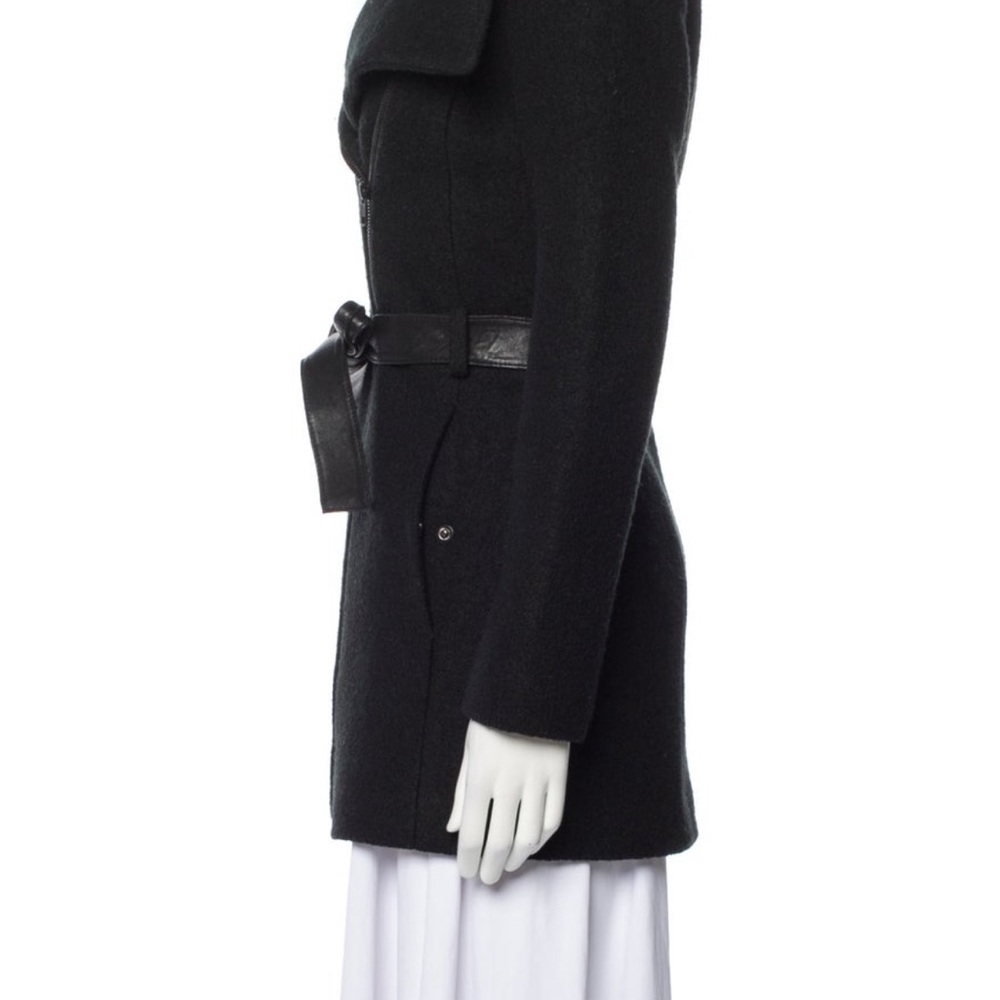 Black Slim Fit Trench Coat with Wool Texture